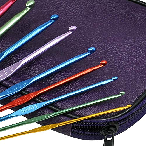 22 Pcs Mixed Aluminum Handle Crochet Hooks,Ergonomic Knit Knitting Needles Set with Case,Multi Color,Weave Craft Yarn
