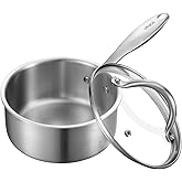 VEVOR 1.5 QT Saucepan, Stainless Steel Saucepan with Glass Lid, Multipurpose Nonstick Stainless Steel Small Cooking Sauce Pot with Ergonomic Handle, Friendly for Oven, Dishwasher, Induction Cooker