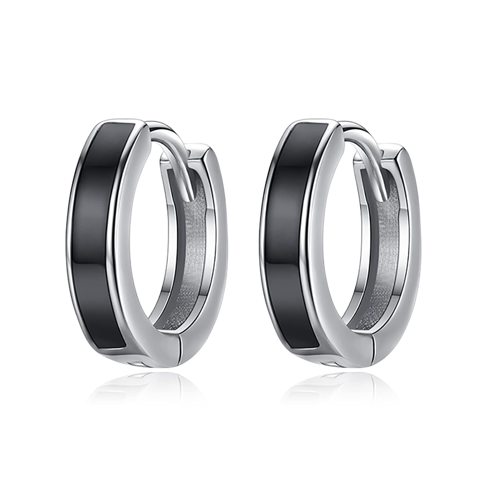 TANGPOET Hoop Earrings 925 Sterling Silver Small Black Sleeper Earring Hypoallergenic Huggie Earring Birthday Valentines Day Jewelry Gifts for Men Women Boys Girls