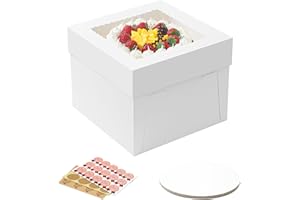 Vorfre 3 Pack Cake Boxes, 10x10x8 Inches Tall Cake Box with Cake Boards, White Bakery Boxes with Window, Disposable Cake Containers with Lids for Cake, Donuts, Pies, Cookies, Wedding, Birthday, Party
