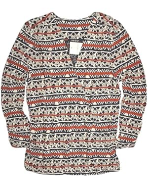 Women's - Tribal Inspired Triangle Striped Linen/Rayon Blend 3/4 Sleeve Surplice Knit Top