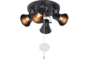 SEEBLEN 4-Light Industrial Track Lighting with Pull Chain On/Off Switch, Adjustable Round Kitchen Ceiling Light, Morden Black