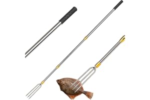 Cyfie Telescopic Multi-Size Fishing Gaff Hook for Flounder Gig, Stainless Steel Fishing Hunting Harpoon Pole with Spear Hook Barbed, Heavy Duty Frog Flounder Gig for Ice Fishing Saltwater Sea