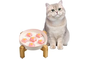 PTOBER Elevated Slow Feeder Cat Bowl - Maze Puzzle Cat Food Dish with Bamboo Stand, Anti-Slip - Raised Base for Comfortable Eating - 6 OZ - Blush Pink Flower