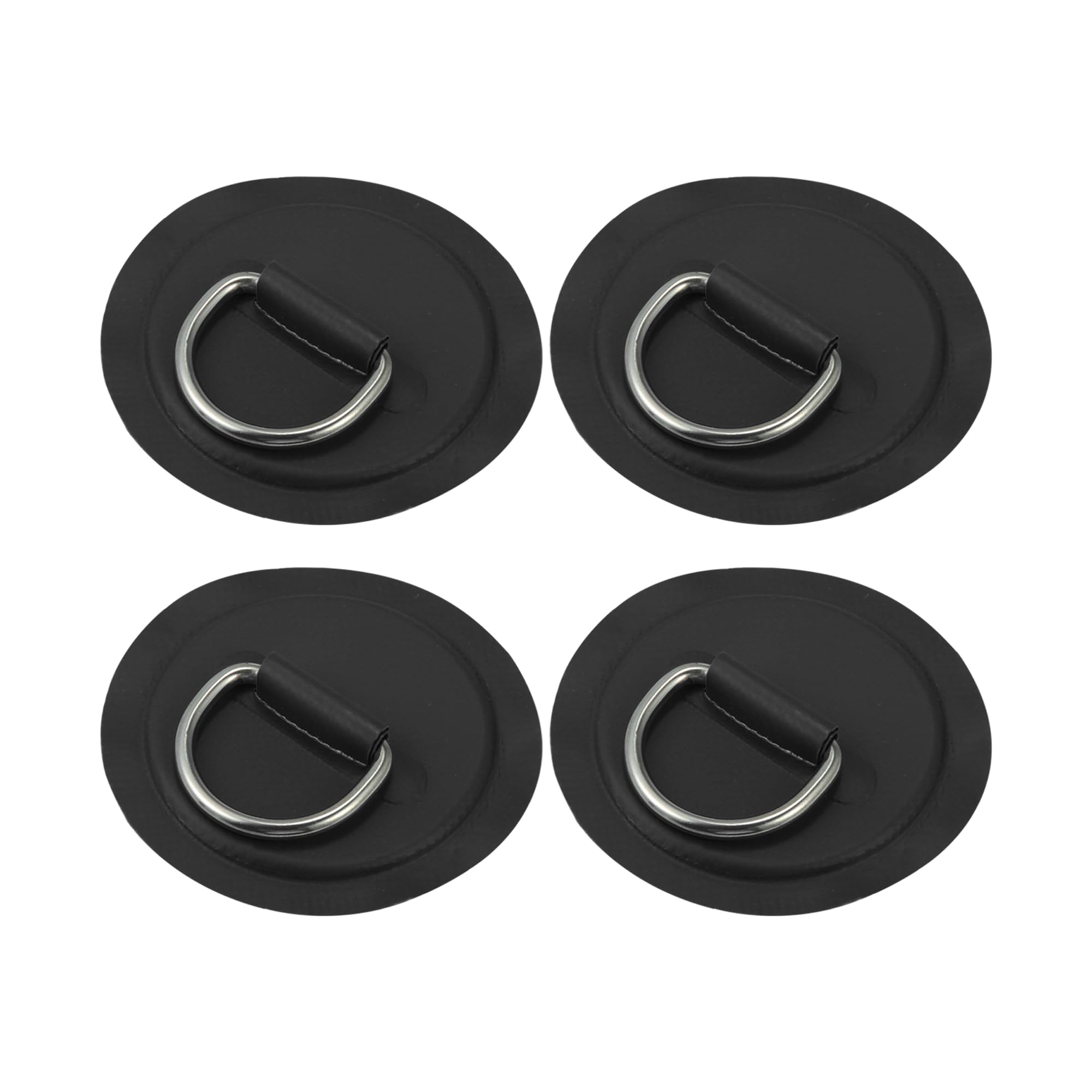 X AUTOHAUX 4pcs 11cm Black D Ring Patch Pad PVC Stainless Steel for Surfboard