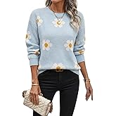 Womens Daisy Sweater Fall Winter Long Sleeve Pullover Loose Fit Flower Knit Sweater Tops