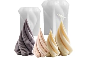LSLEVA 2-Pack Spiral Cone Shape Silicone Candle Molds, DIY 3D Geometric Candle Molds for Candle Making Resin Soap Casting Chocolate, Xmas Pillar Tree Shape Molds for Christmas Gifts, 4.9"+4"