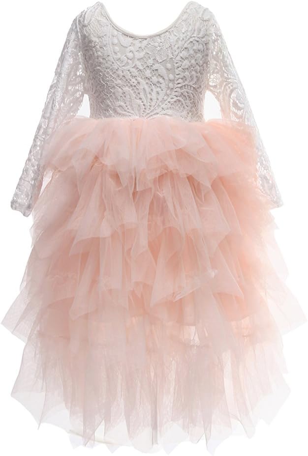 Everweekend Girls Tulle Tutu Peony Lace Back Party Dress Flower Girl Princess Birthday Dresses