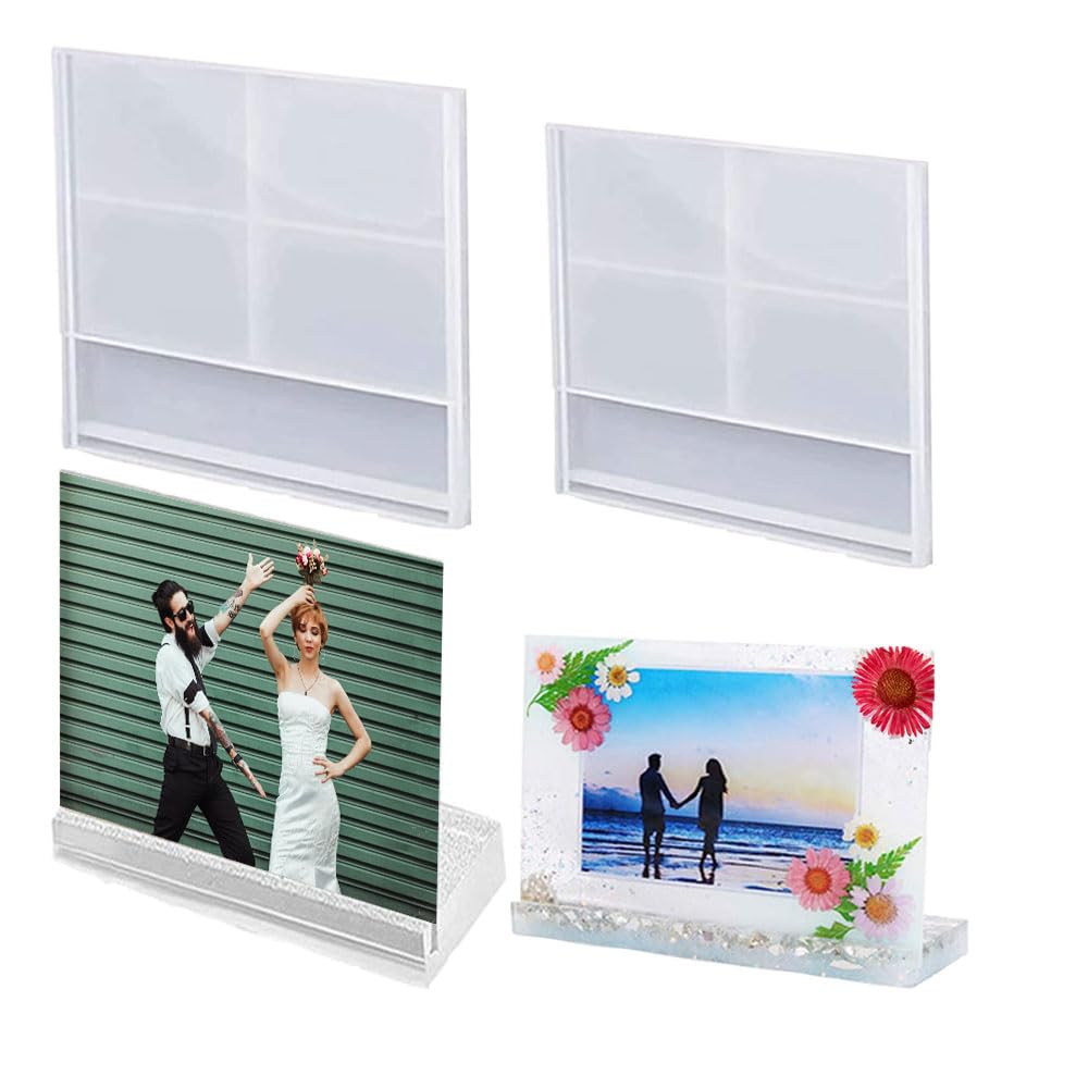 Photo 1 of BIGEBO 2 Pcs Resin Photo Frame Molds, Large Rectangular Epoxy Resin Photo Frame Mold Kit with Display Holder DIY Silicone Casting Mold for Personalized Picture Display Valentine Mother Wedding Gift