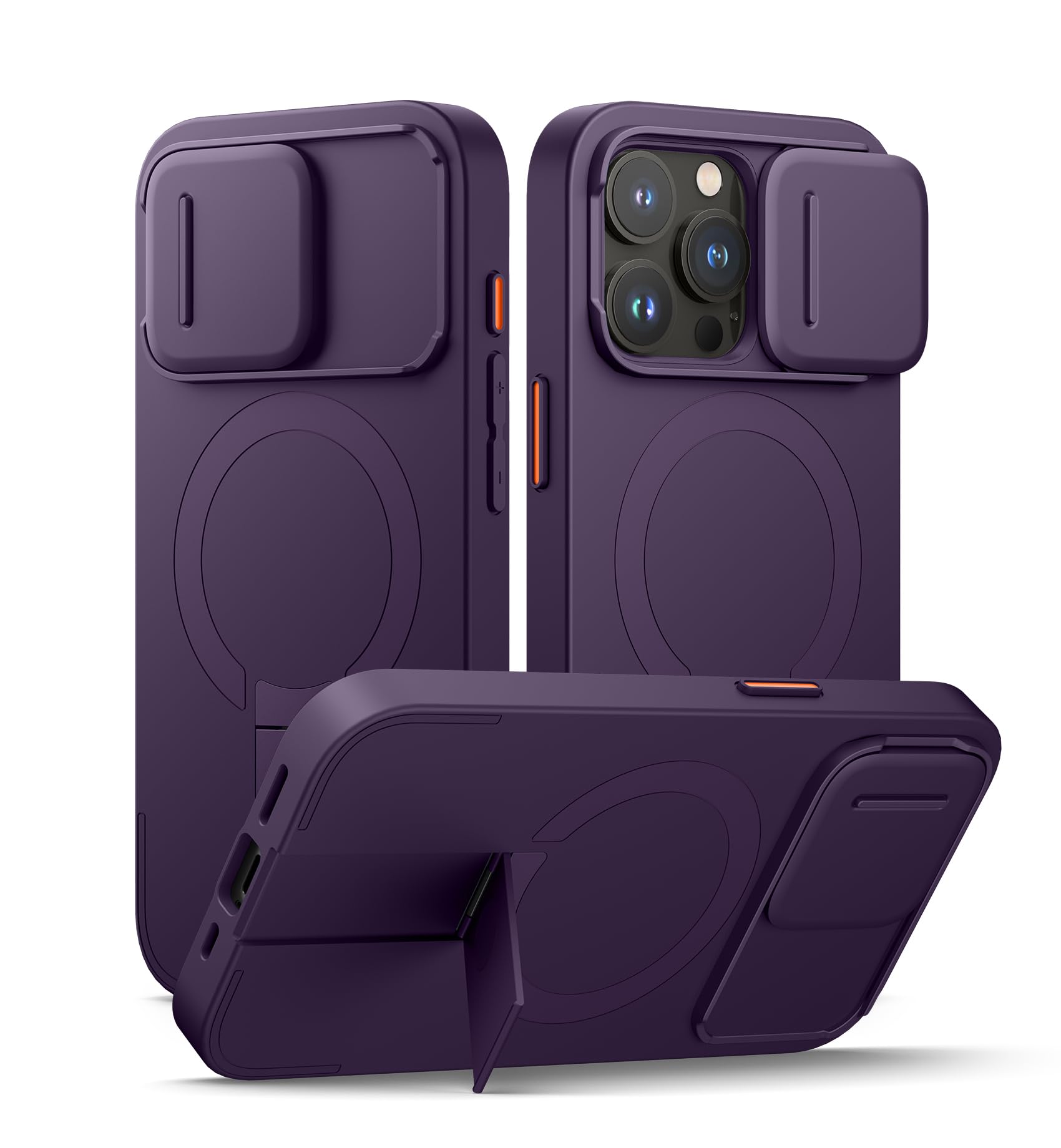 Photo 1 of SURITCH for iPhone 15 Pro Case with Magnetic Camera Slide Cover and Adjustable Kickstand, Compatible with MagSafe, Shockproof Bumper Case Slim Protective Cover 6.1 Inch, Dark Purple