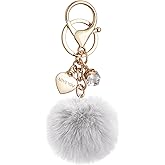 Fashion Keychain for Women, Cute Heart Bling Key Chain Accessories Pom Pom for Backpack