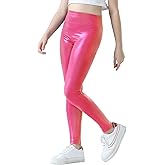 Nokecina Girls Metallic Leggings Shiny Mystique Stretch Dance Pants Running Active Tights for Kids Youth Teen