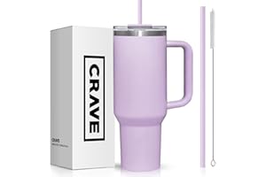 Crave Cups 40oz Tumbler with Lid and Straw l Reusable Spill Proof Double Wall Insulated Stainless Steel Water Bottle Travel Mug l Cupholder Friendly Vacuum Sealed Tumbler with Handle (Lavender)