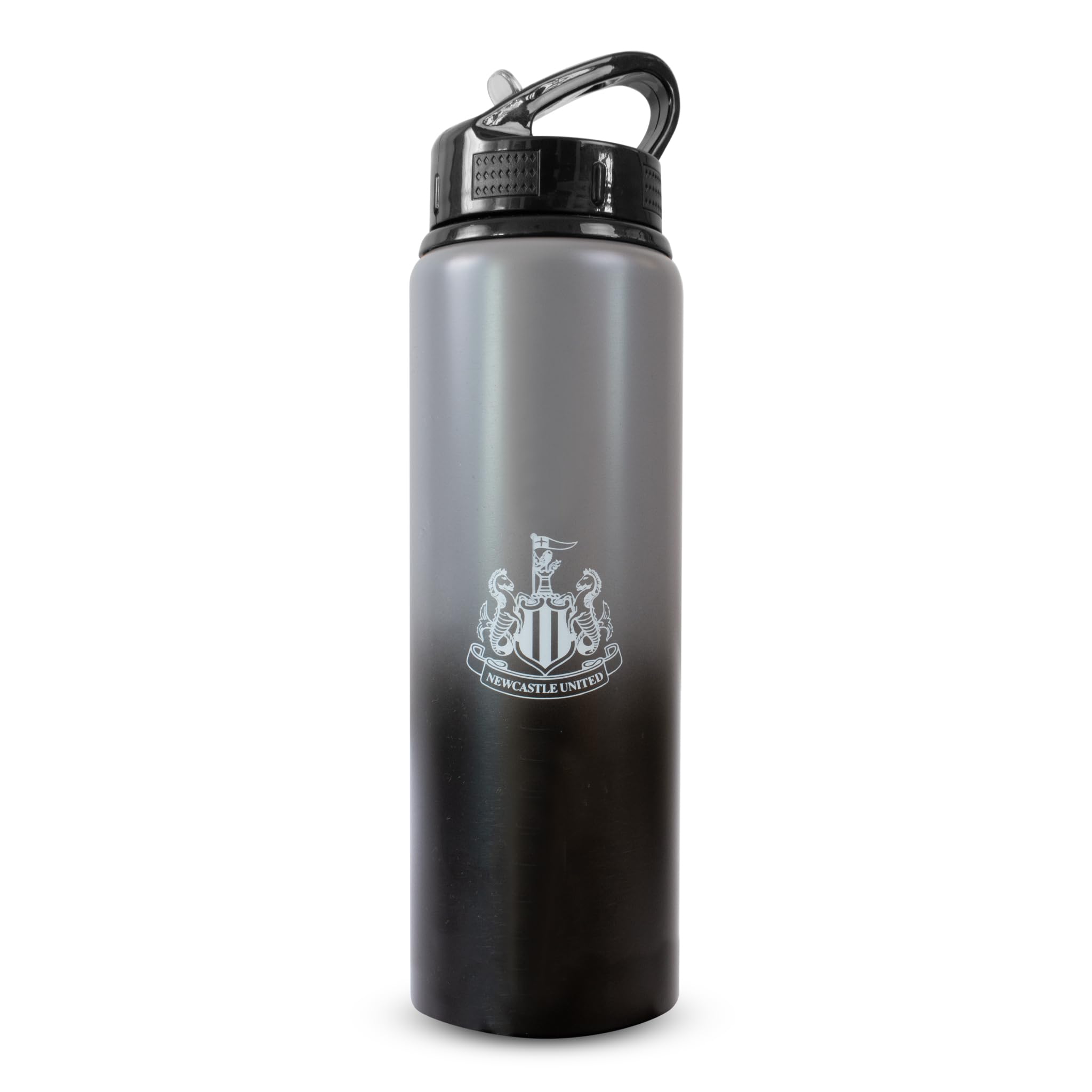 Hy-Pro Officially Licensed Newcastle United F.C. Aluminium Water Bottle - 750ml, Fade Design, Matt, Intergrated Folding Straw, Leakproof, Lightweight