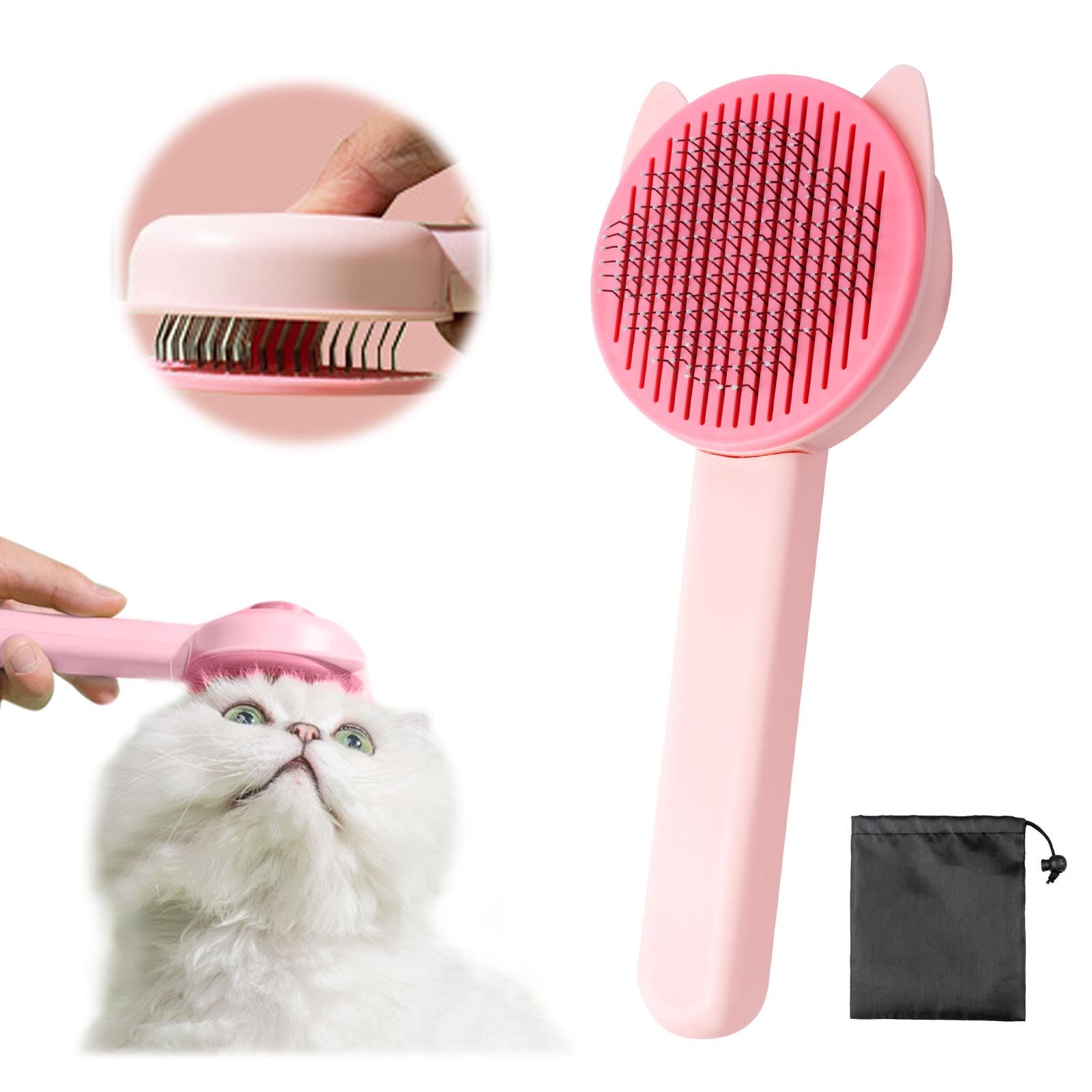 AYNKH Self Cleaning Pet Grooming Slicker Brush with Storage Bag, Stable Thicker Bristles for Short or Long Haired Cats Puppy Kitten Massage, Remove Loose Undercoat Mats Tangles Dirt Shed Hair Fur