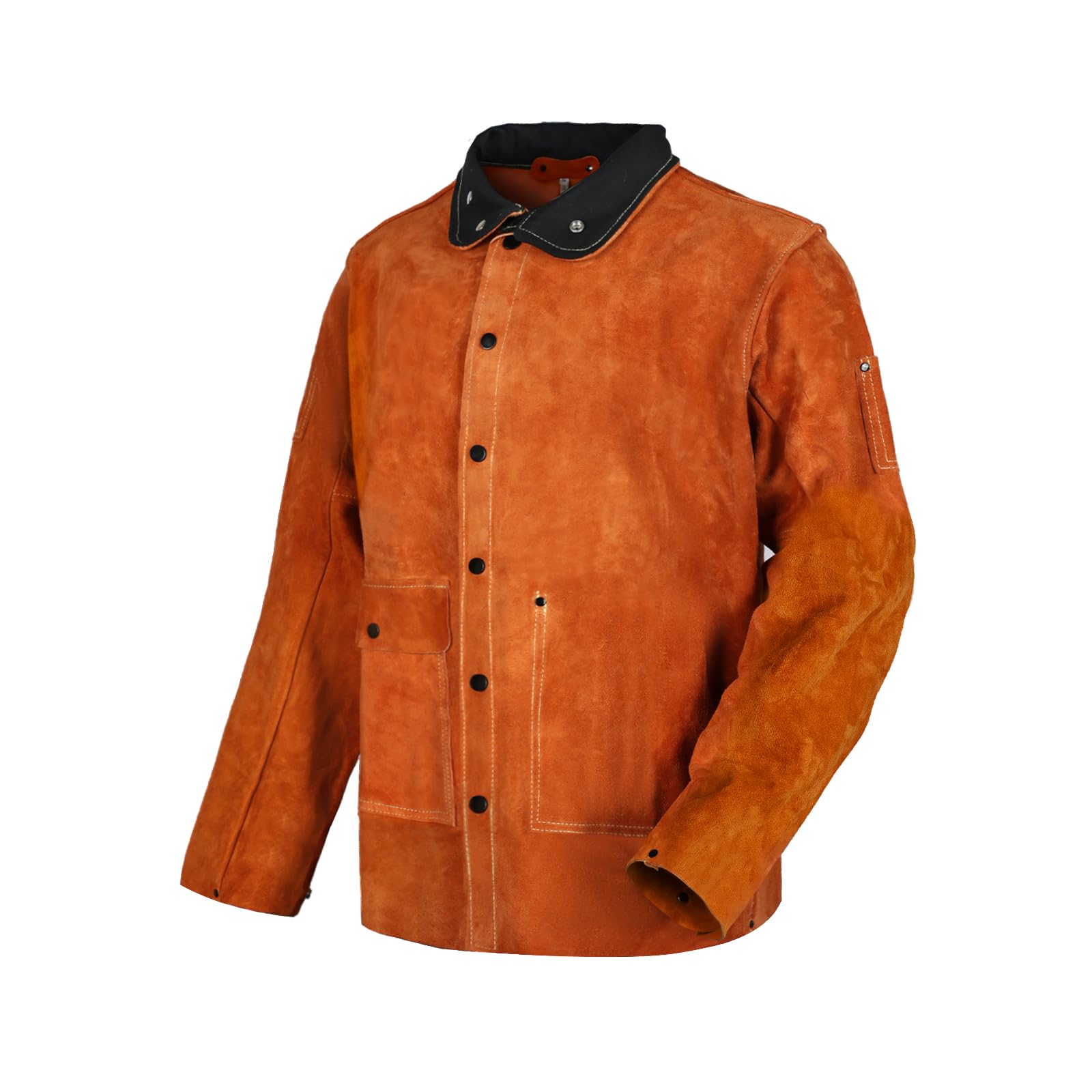 QeeLink Welding Jacket Heat & Flame Resistant, Leather Work Jacket for Welder Woodworker, Heavy Duty Split Cowhide Working Coat Worker Jacket