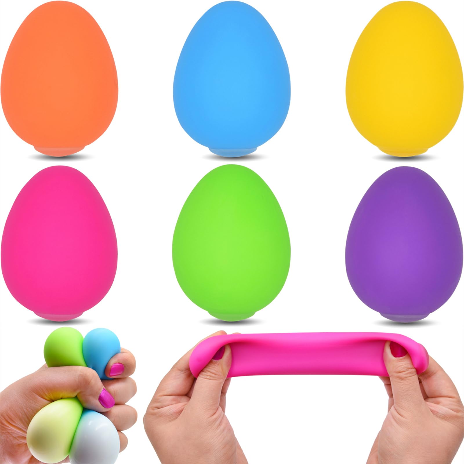 Howzcci 6 Pack Easter Eggs Stress Balls Squishy Toys Squeeze Toys for Kids Girls Boys Easter Egg Hunt Easter Basket Stuffers Essentials Party Favors Gifts