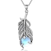 OUTANG Moonstone Feather Necklace for Women 925 Sterling Silver Feather Pendant Moonstone Jewelry Gifts for Wife Mom
