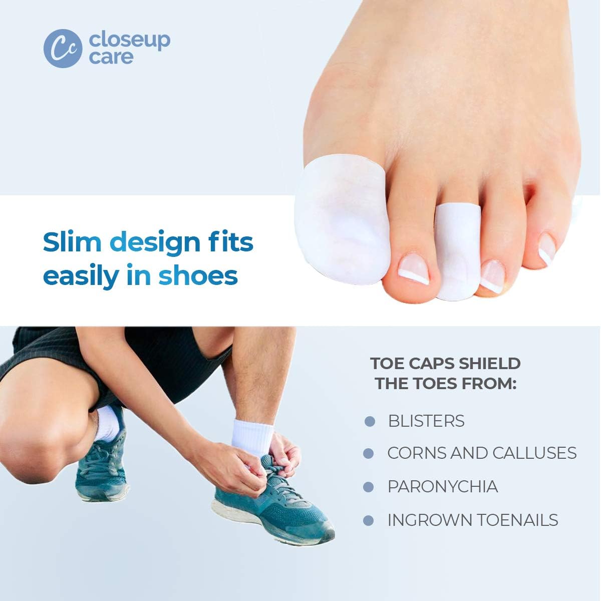 Closeup Care's Premium 6 Pack Toe Caps, Closed Toe Sleeves Protectors, Prevents Corn, Callus, Blister Development Between Toes, Soften and Soothes The Skin (6 pcs): Health & Personal Care