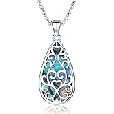 KNTTZZI Filigree Pendant Necklace Teardrop Filigree Necklace Sterling Silver Abalone Filigree Necklace Abalone Shell Jewelry Christmas Birthday Gifts for Women Wife
