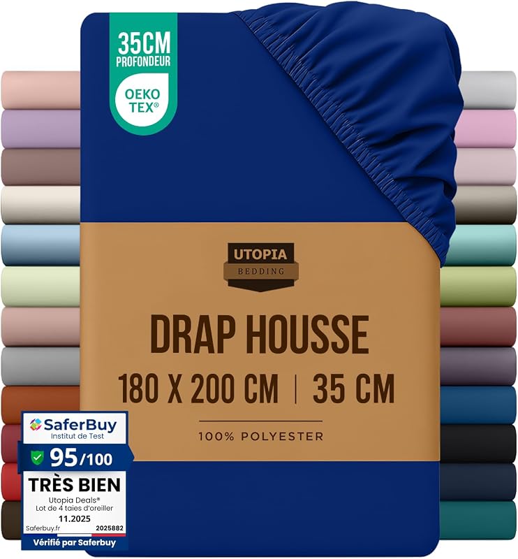 Drap Housse - Bleu Royal, 180 x 200 cm