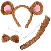 TOVINANNA Mouse Costume Set with Animal Ears Headband Bow Tie and Tail for Halloween Cosplay and Themed Parties Lightweight Plush Mouse Headband Accessory