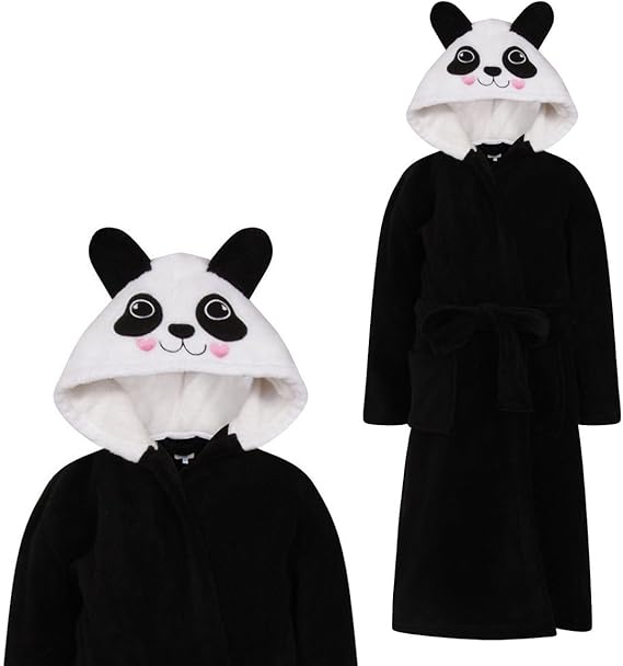 Girls Panda Animal Novelty Dressing Gown Soft Fleece Character Bathrobe