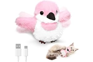 Petbobi Flappy Bird Cat Toy - Realistic Interactive Cat Toy with Sparrow Bird Chirp Tweet Flapping Wings (Non-Flying Design), Rechargeable Motion-Activated Catnip Toys for All Breeds Kittens, Pink