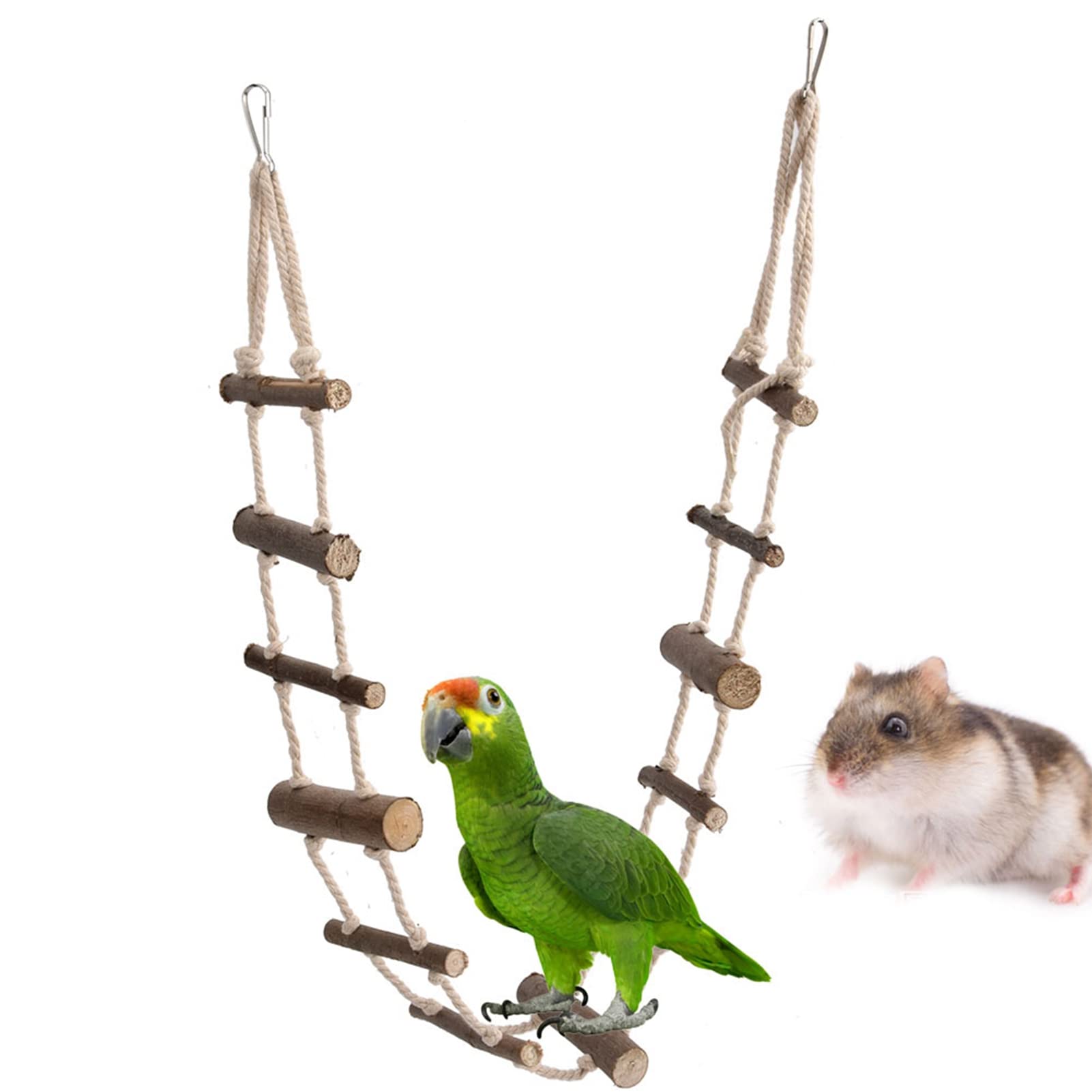 Parrots Ladder, Bird Ladders Hamster Climbing Toy Pet Bird Cage Hammock Swing Climbing Ladders Toy Wood Bird Toys Parakeet Toys Bird Cage Accessories for Conures, Love Birds - 39.37 Inch
