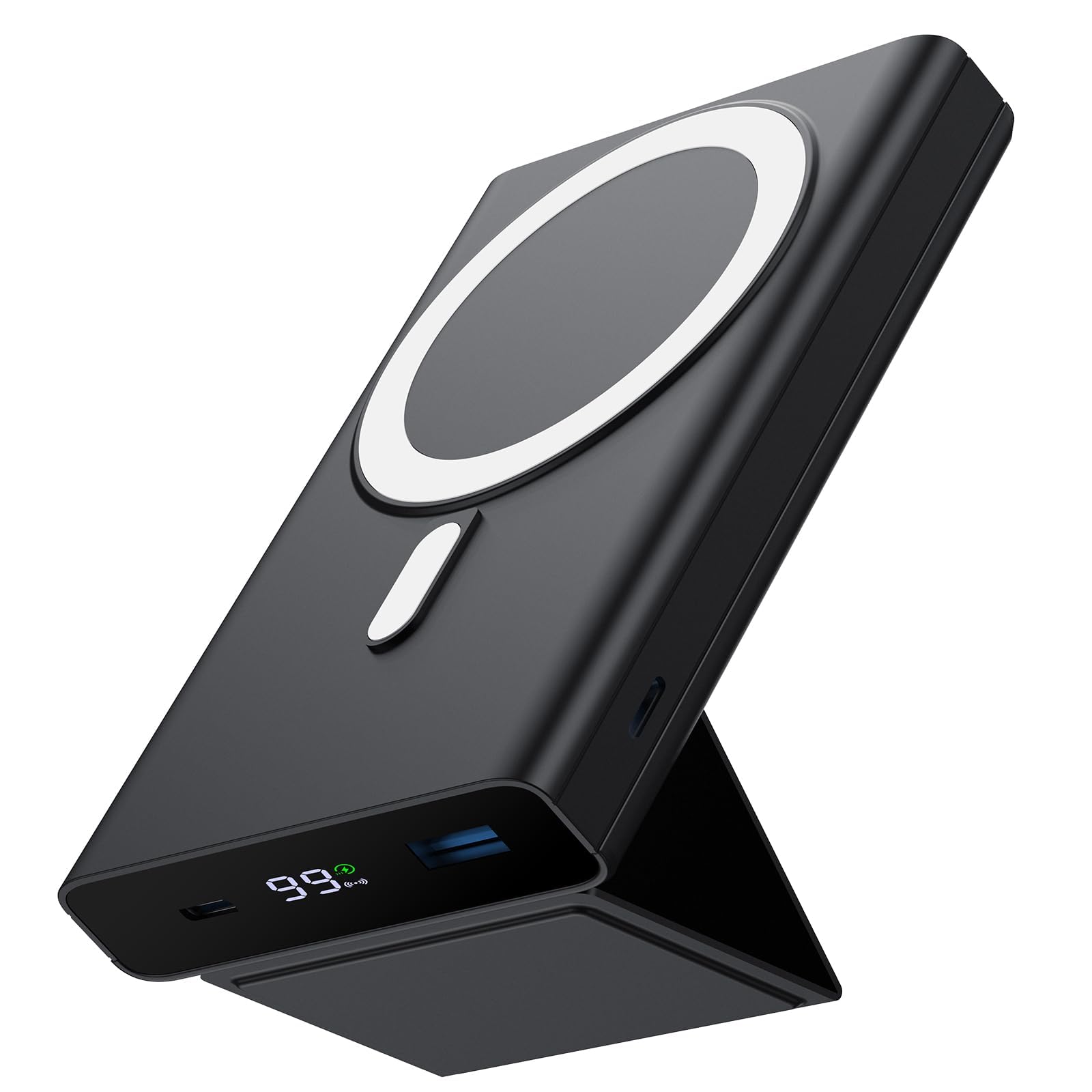 Yiisonger Magnetic Portable Charger - 10000mAh Wireless Power Bank with Stand and USB-C LED Display, Slim Magnetic Battery Pack 22.5W PD Fast Charging for iPhone 15/14/13/12/Pro/Mini/Pro Max