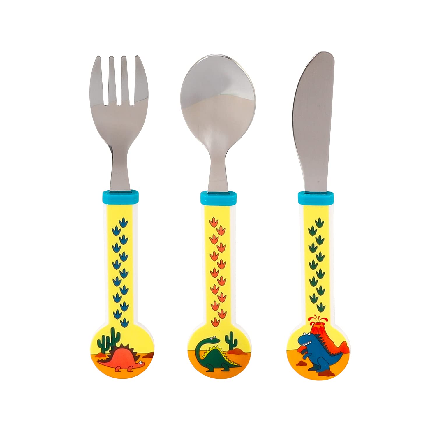 Kids Cutlery Set – 3PCS Childrens Toddler Dinnerware Set Gift for Boys & Girls, Includes Knife, Fork & Spoon, Travel Cutlery Set for Kids (Dinosaur)