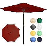 Ayge 9FT Large Outdoor Patio Umbrella Market Table Umbrella-UV Resistant, Easy Push Button Tilt and Crank, 8 Sturdy Fiberglass Ribs Heavy-Duty Pool Umbrella for Deck, Backyard,Garden,Red