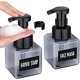 Segbeauty Square Foaming Soap Dispenser Bathroom, 2pcs 8.5oz Gray Foam Soap Dispenser for Kitchen Sink, 250ml Small Plastic Foam Bottle with Waterproof Labels, Foaming Bottle Set for Shampoo Face Wash