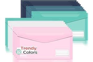 Sooez 20 Pack Reusable Envelopes, Small Pencil Pouch, Clear Pencil Case, Pencil Bags Bulk, Receipt Cash Holder, Small Plastic Envelopes, Receipt Envelope for School Office Supplies Travel Accessories