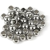 Loprome 60 Pcs 304 Stainless Steel Smooth Round Spacer Beads 3.5mm Hole,Seamless Loose Beads for DIY Bracelet Jewelry Making Findings 6mm