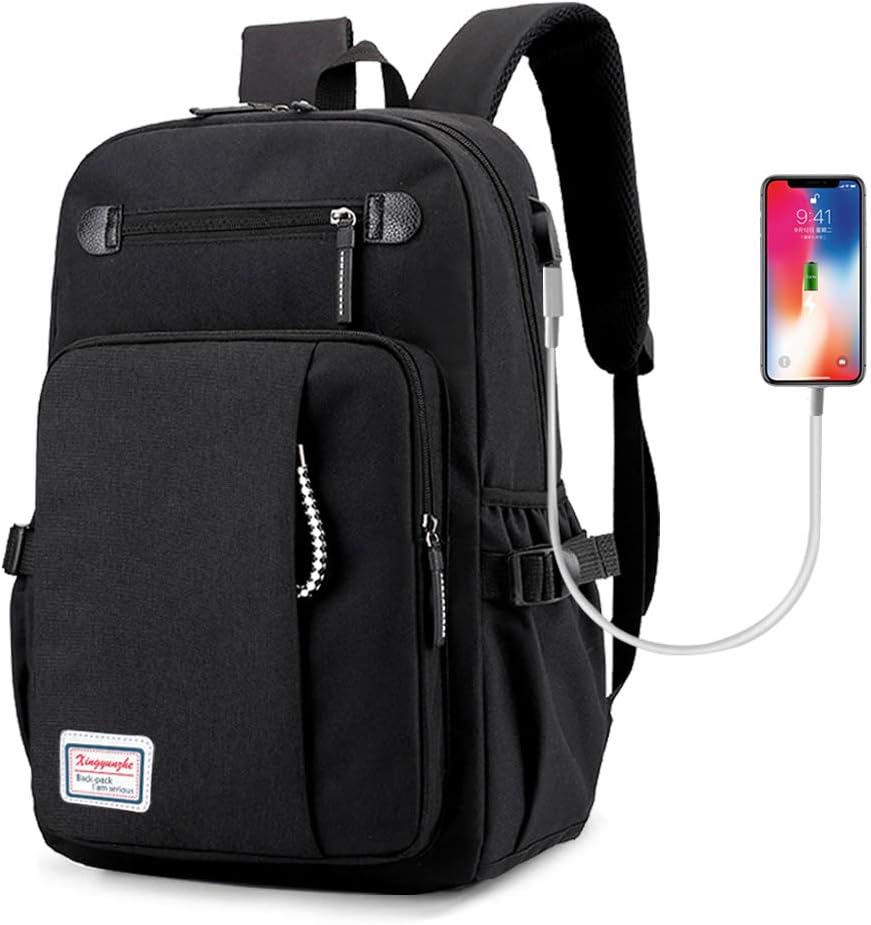 Laptop Backpack,School Backpack with USB Charging Port Computer Bag Business Travel Rucksack Casual Daypack Fits 15.6 Inch Laptop for College Men and Women(Black)