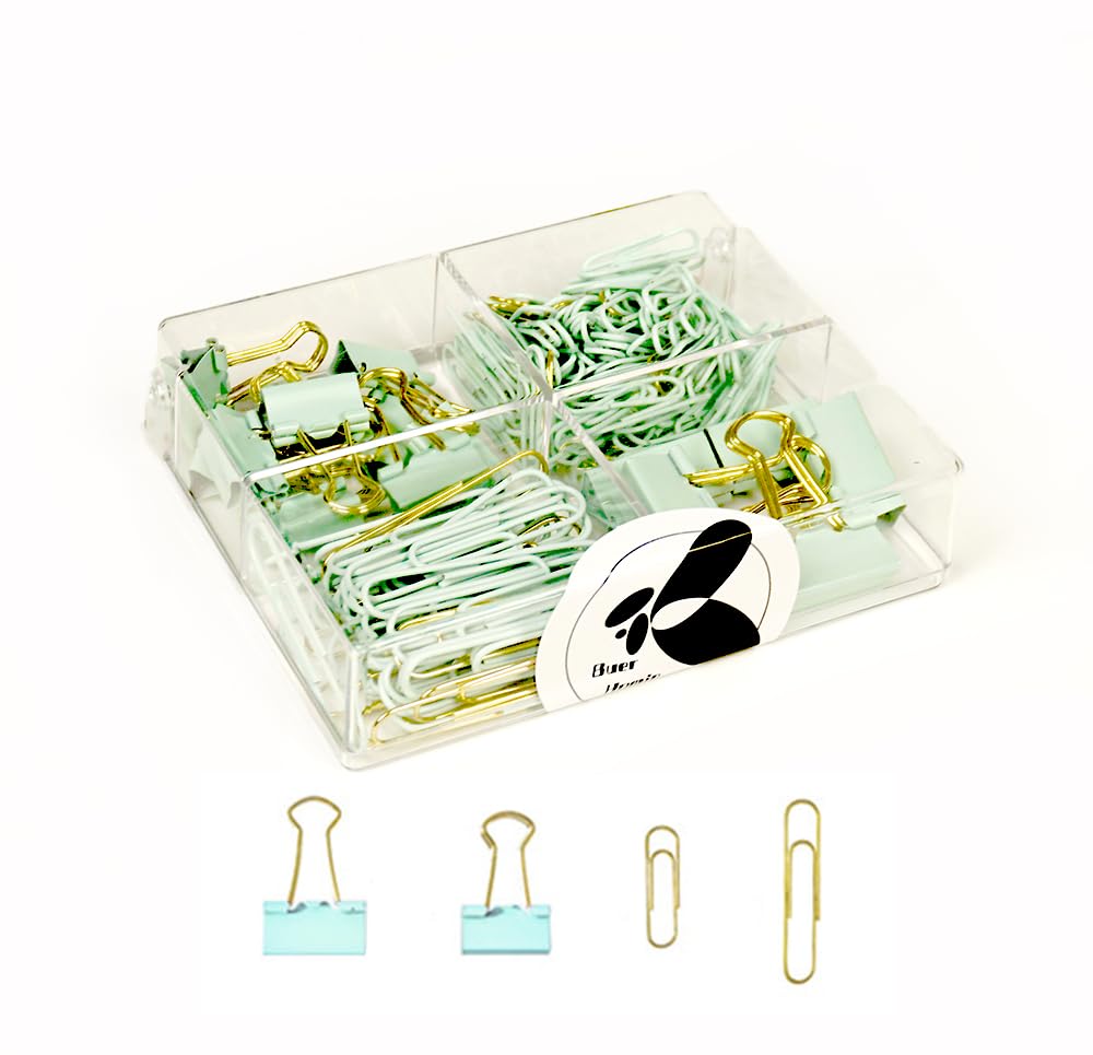 Buer Homie Office Desk Accessories for Women, Paper Clips Binder Home Office Stationery (Mint Green)