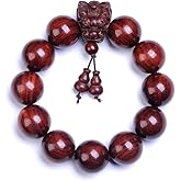 Zen Dear Unisex Natural African Blood Red Sandalwood Prayer Beads Tibetan Buddhism Mala Bracelet Necklace (20mm 12 Beads Dragon's Head)