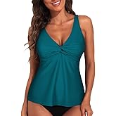 Hilor Women's Underwire Tankini Top Bathing Suit Front Twist V-Neck Swimsuit