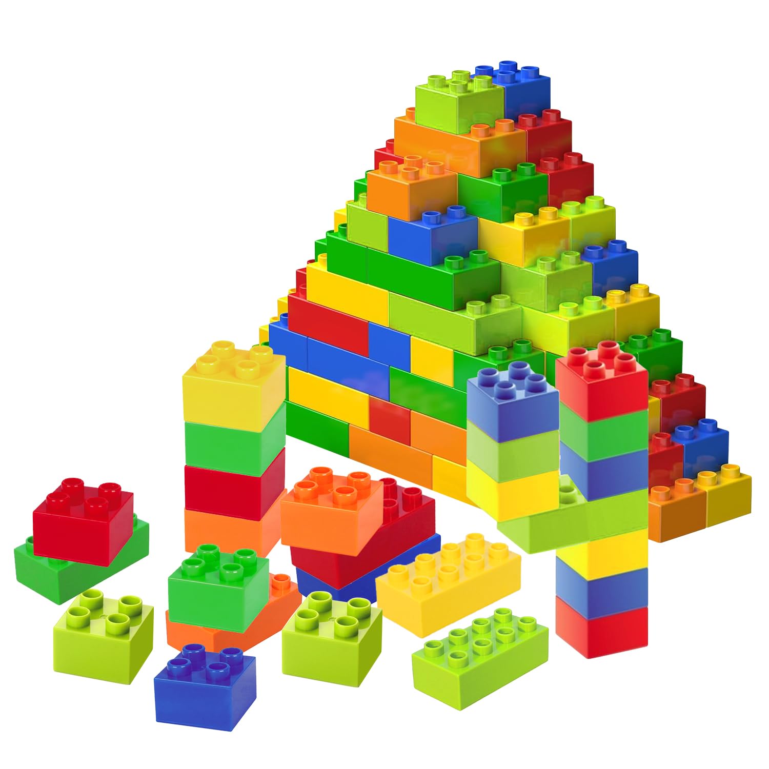 Cabeeskii Large Building Blocks, 108 Pieces of Big Bricks in 6 Colors and 2 Shaps, Compatible with Duplo Building Blocks, Ideal Toy for Toddlers from 3 Years