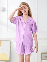 Umeyda Girls Satin Silky Collar V Neck Ruffle Short