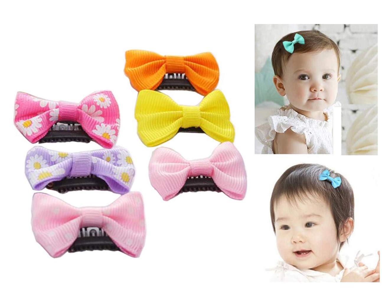 12Pcs Tiny Baby Hair Clips for Fine Hair Boutique Grosgrain Ribbon Hair Bows Clips Barrettes Accessories For Baby Girls Newborn Infant Toddlers (Random Colors)