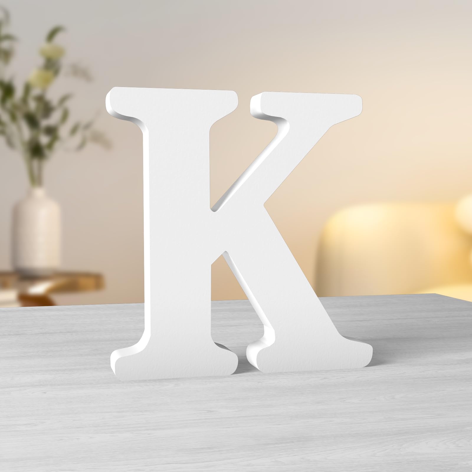 Aruatu 6 Inch White Wood Letters for Standing Wall Decor, Craft Projects and Home Party Decoration (K) — image 1