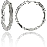 Sterling Silver Diamond-Cut Hinged 3x25mm Hoop Earrings