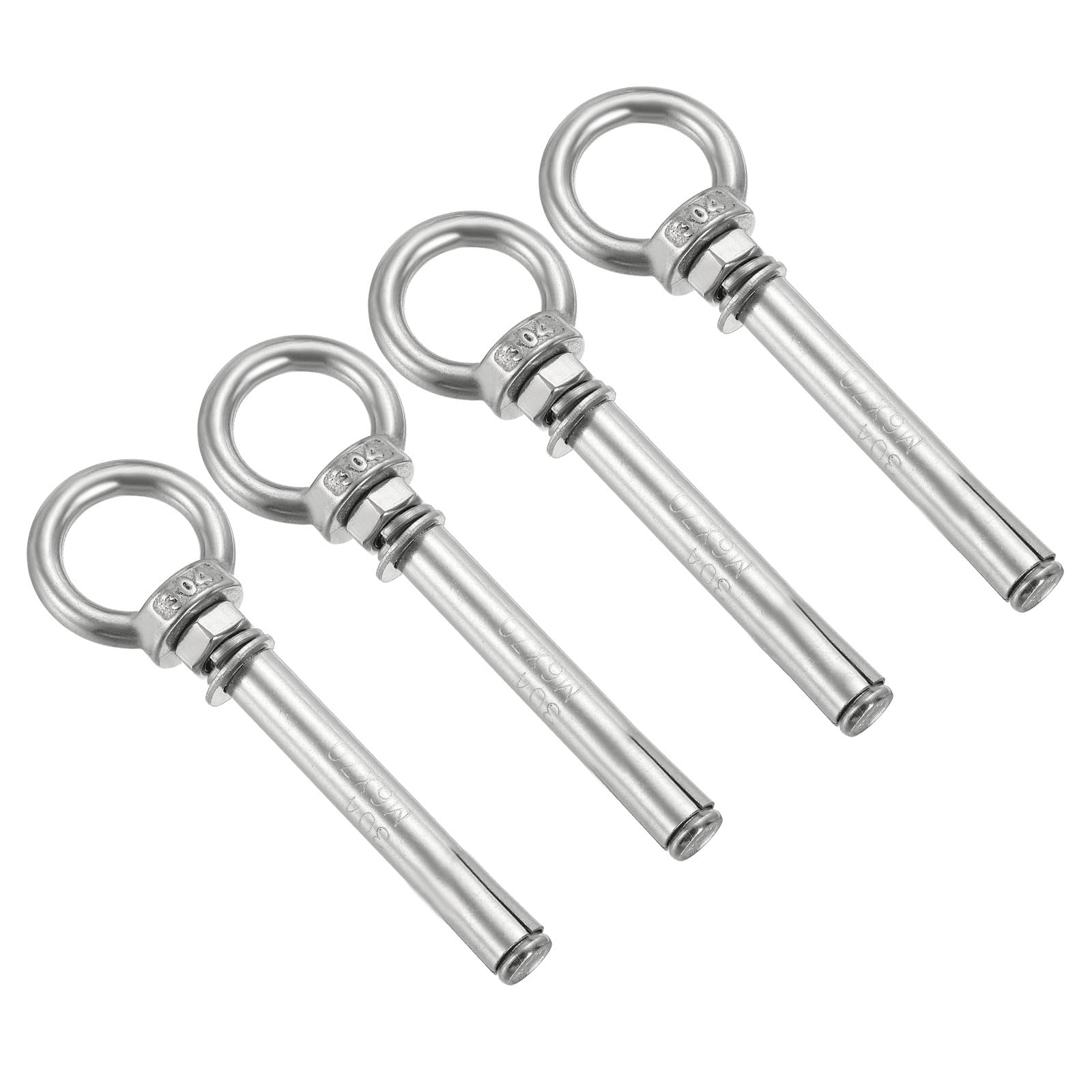 PATIKIL Expansion Eye Bolt M6x70mm, 4 Pack 304 Stainless Steel Shoulder Anchors Eyebolt Screw with Eye Ring for Concrete Brick Walls Canopy Engineering Rigging Silver