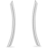 Boma Jewelry Sterling Silver Minimalist Long Curved Bar Ear Crawler Stud Earrings