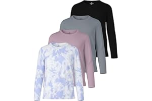 Real Essentials 4 Pack: Girls Dry-Fit Long Sleeve Active Crew Neck T-Shirt - Super Soft Tee