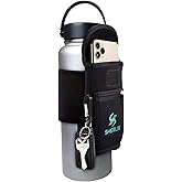 SHERLIX Gym Water Bottle Pouch, Waterproof Neoprene Sleeve with Accessory Pockets for Cell Phone, Airpods, Cards, Keychain Carabiner, Bottle Holder for Workout, Hiking, and More, Fits 18-40 oz Bottles