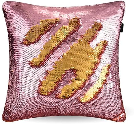 wskshop Mermaid Pillow Cases, 2 Colors Magic Mermaid Sequins Throw Square Decorative Pillowcases 1616inch Standard Pillow case Covers with Zipper Protector (Pale Pink and Gold)