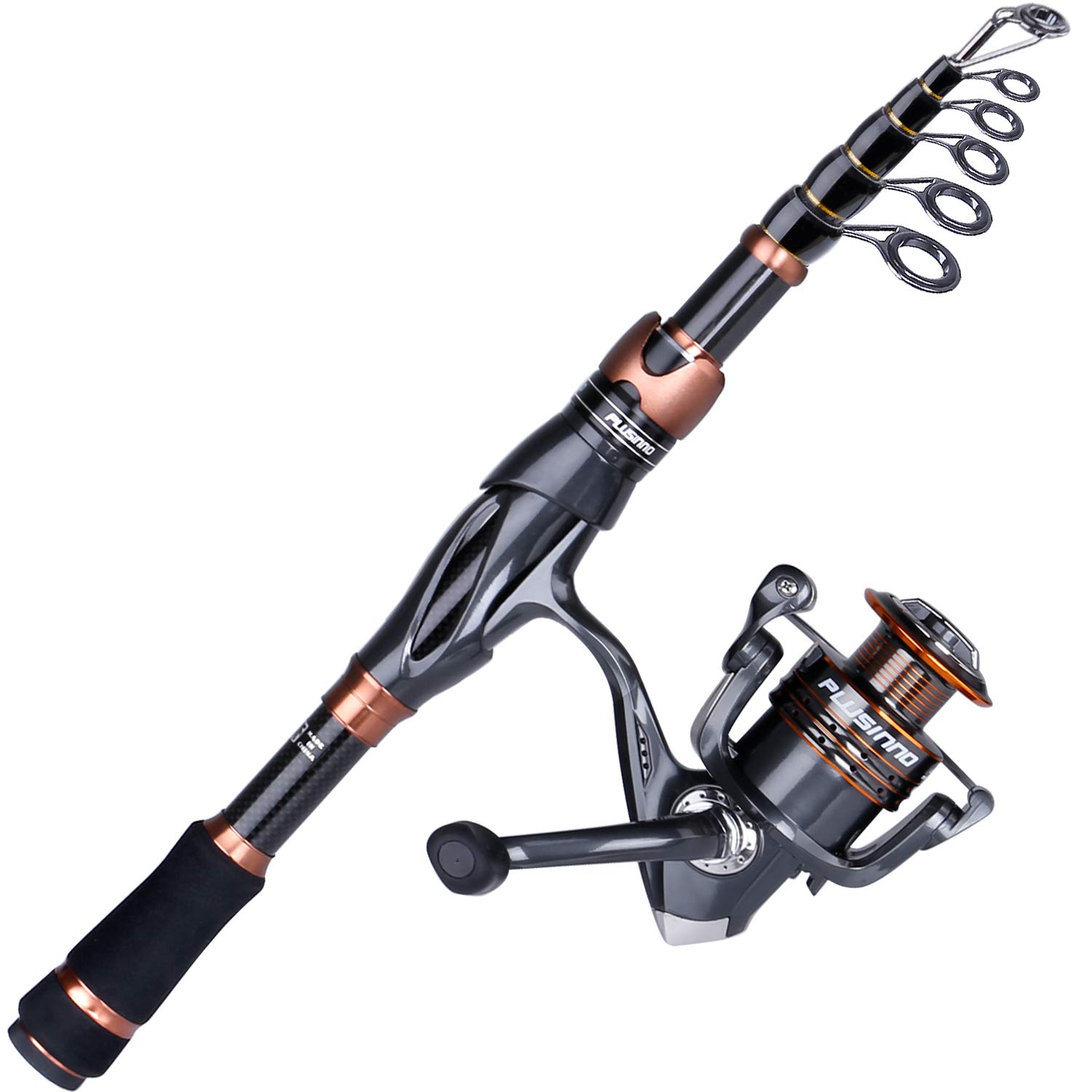 Photo 1 of PLUSINNO Fishing Rod and Reel Combos, Bronze Warrior Toray 24-Ton Carbon Matrix Telescopic Fishing Rod Pole, 12 +1 Shielded Bearings Stainless Steel BB Spinning Reel, Travel Freshwater Fishing Gear